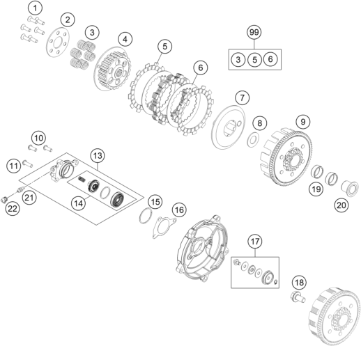 vue éclatée embrayage - gasgas mc 65 eu 2021
