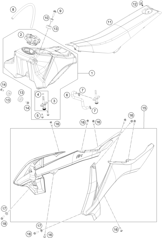 vue éclatée réservoir, selle - gasgas mc 65 eu 2022