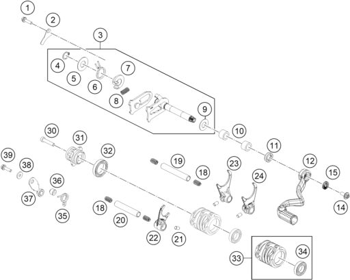 vue éclatée mécanisme de sélection - gasgas mc 65 2024
