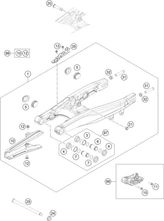 vue éclatée bras oscillant - gasgas mc 65 2025
