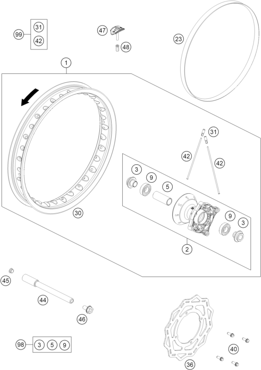 vue éclatée roue avant - gasgas mc 65 2025