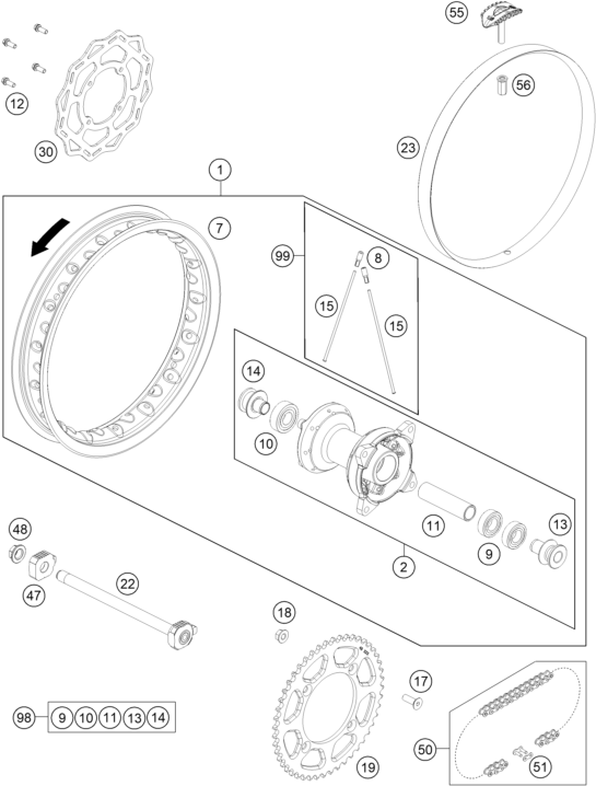 vue éclatée roue arrière - gasgas mc 65 2025