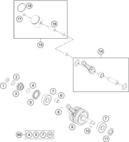 vue éclatée vilebrequin, piston - gasgas mc 65 2025