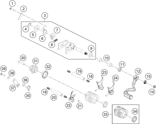 vue éclatée mécanisme de sélection - gasgas mc 65 2026