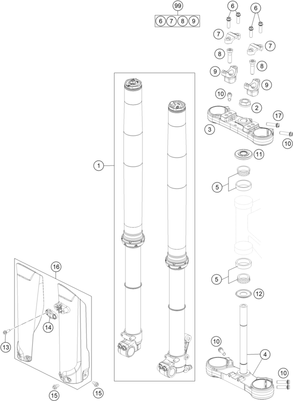 vue éclatée fourche téléscopique, té de fourche - gasgas mc 85 17/14 2025