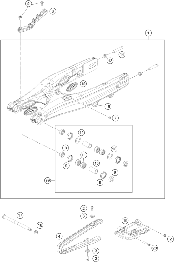 vue éclatée bras oscillant - gasgas mc 85 17/14 2025