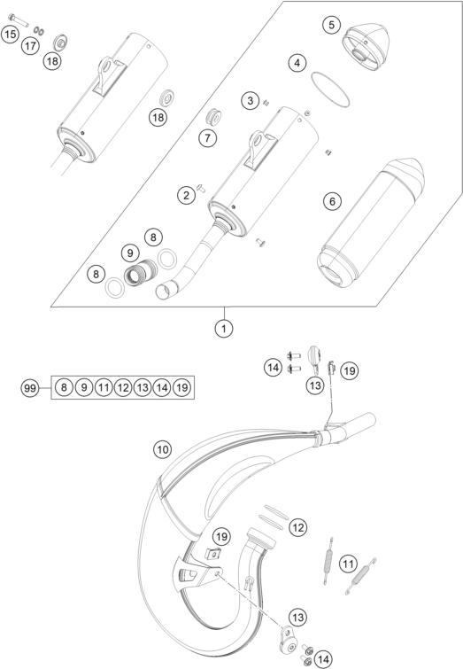 vue éclatée système d'echappement - gasgas mc 85 19/16 eu 2022