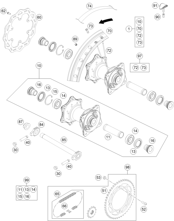 vue éclatée roue arrière - gasgas mc 85 19/16 eu 2022