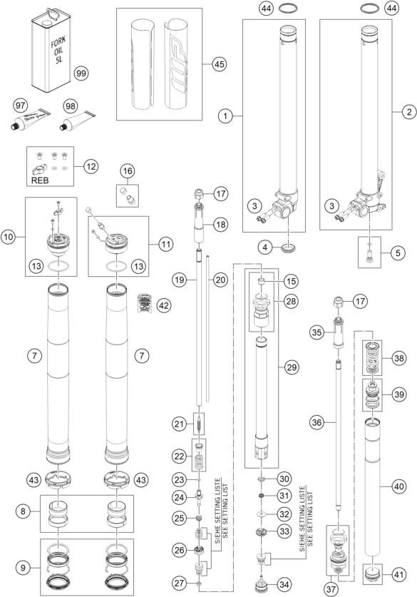 vue éclatée fourche téléscopique - gasgas mc 85 19/16 eu 2023