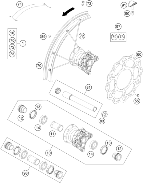 vue éclatée roue avant - gasgas mc 85 19/16 eu 2023