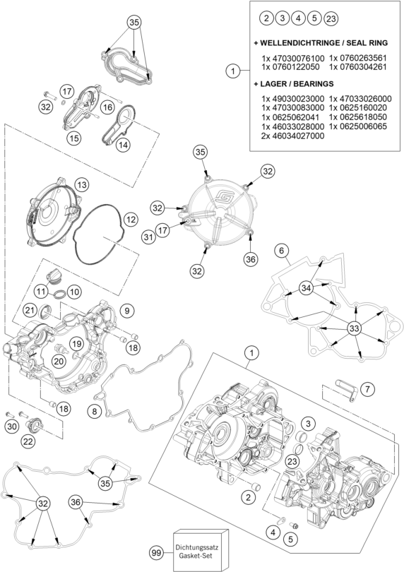 vue éclatée carter moteur - gasgas mc 85 19/16 eu 2023