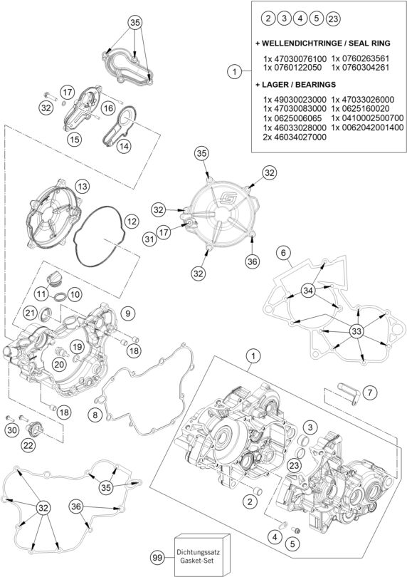 vue éclatée carter moteur - gasgas mc 85 19/16 2025