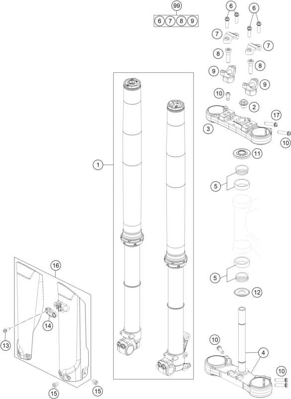 vue éclatée fourche téléscopique, té de fourche - gasgas mc 85 19/16 2026