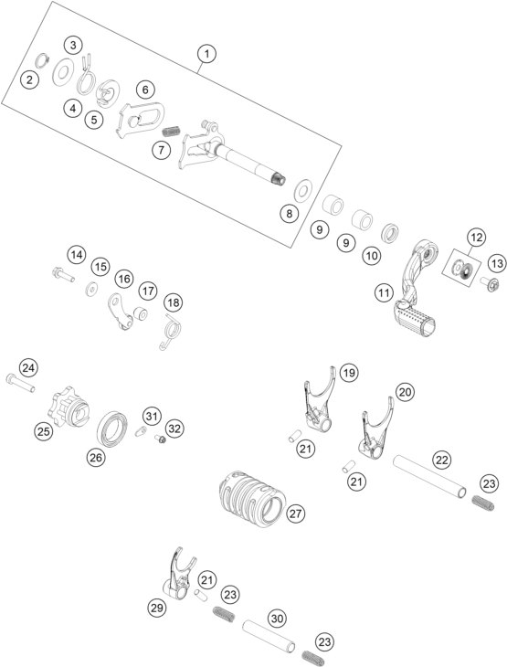 vue éclatée mécanisme de sélection - gasgas mc 85 19/16 2026