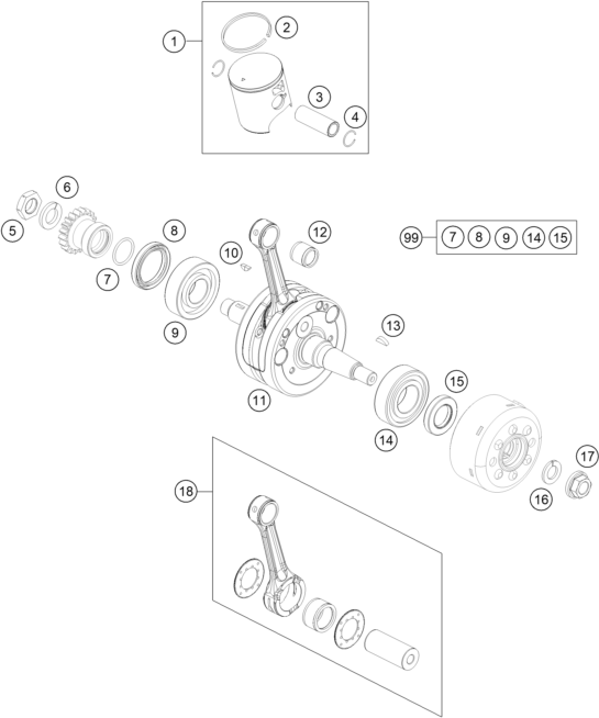 vue éclatée vilebrequin, piston - gasgas mc 85 19/16 eu 2021