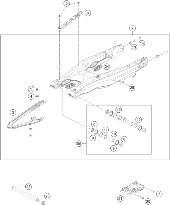 vue éclatée bras oscillant - gasgas mc 150 2025
