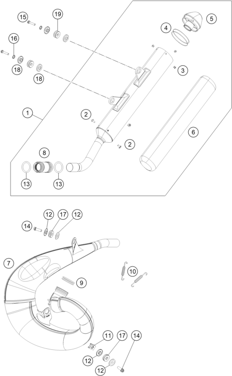 vue éclatée système d'echappement - gasgas mc 250 eu 2023