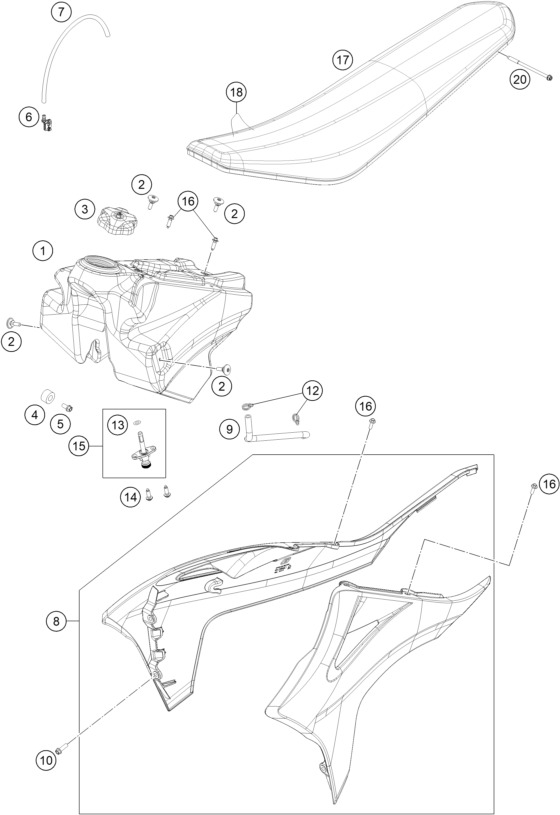 vue éclatée réservoir, selle - gasgas mc 250 eu 2023