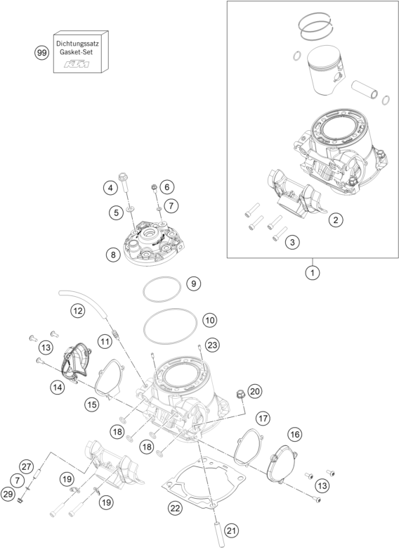 vue éclatée cylindre, culasse - gasgas mc 250 eu 2023