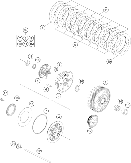 vue éclatée embrayage - gasgas mc 250 eu 2023