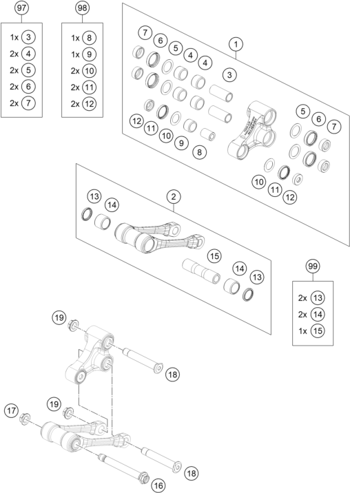 vue éclatée articulation de l'amortisseur pro lever - gasgas mc 300 2025