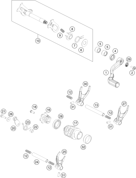 vue éclatée mécanisme de sélection - gasgas mc 300 2025