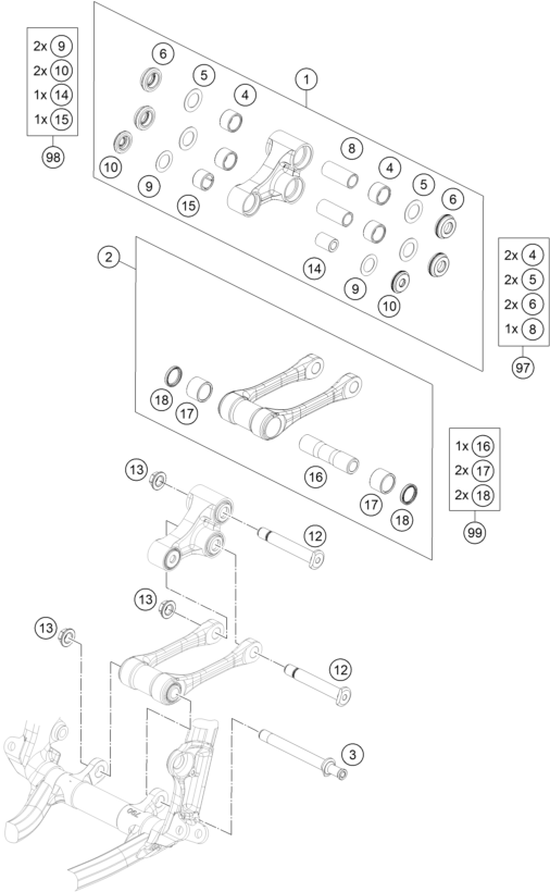 vue éclatée articulation de l'amortisseur pro lever - gasgas mc 350f eu 2022