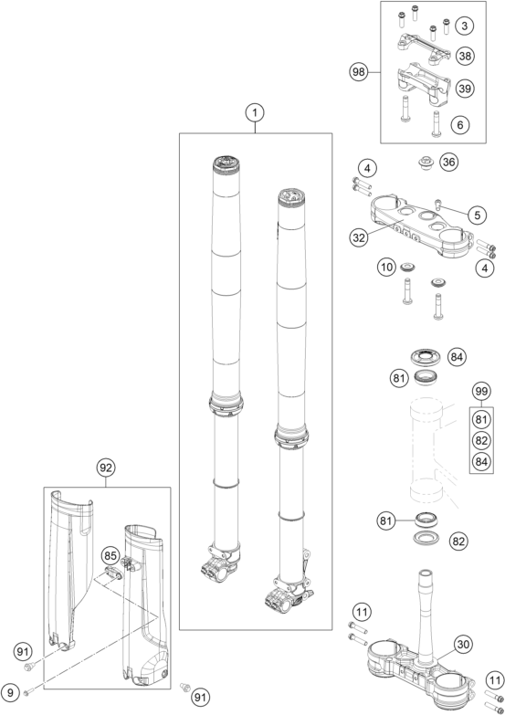 vue éclatée fourche téléscopique, té de fourche - gasgas mc 450f eu 2024
