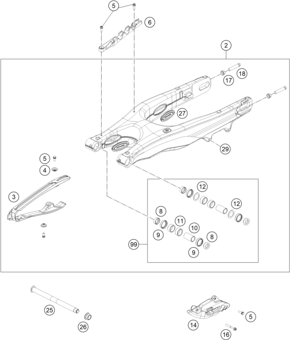 vue éclatée bras oscillant - gasgas mc 450f eu 2024
