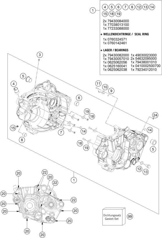 vue éclatée carter moteur - gasgas mc 450f eu 2024