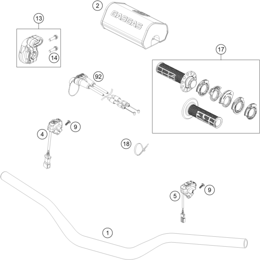 vue éclatée guidon, armatures - gasgas mc 450f prado edition 2025