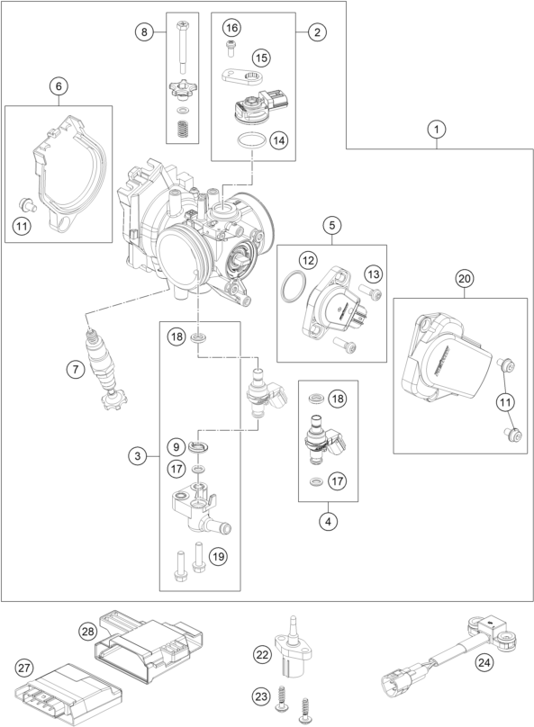 vue éclatée corps du clapet d'étranglement - gasgas mc 450f prado edition 2025