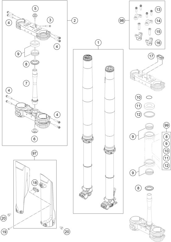 vue éclatée fourche téléscopique, té de fourche - gasgas mc 450f troy lee designs eu 2022