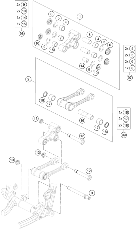 vue éclatée articulation de l'amortisseur pro lever - gasgas mc 125 eu 2021
