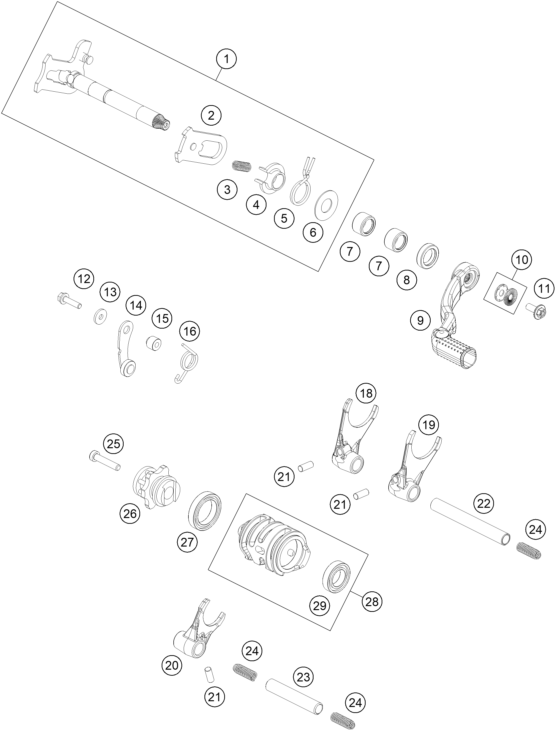 vue éclatée mécanisme de sélection - gasgas mc 125 eu 2021