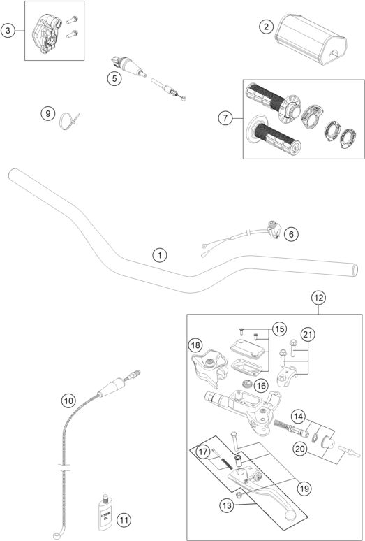 vue éclatée guidon, armatures - gasgas mc 125 eu 2023