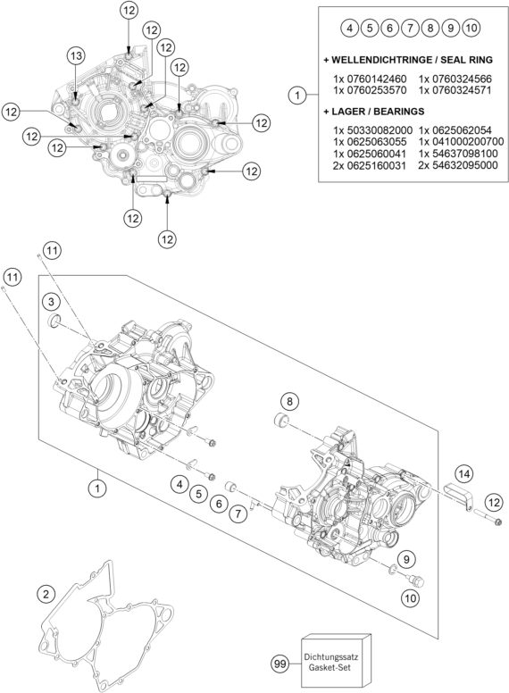 vue éclatée carter moteur - gasgas mc 125 eu 2023