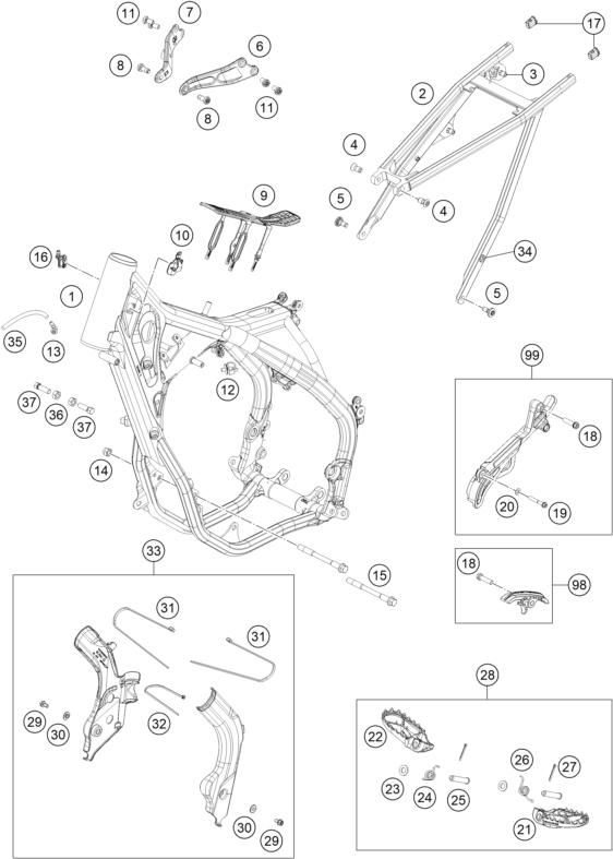 vue éclatée cadre - gasgas mc 125 bt eu 2023
