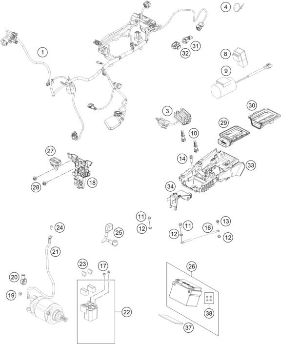 vue éclatée faisceau de câbles - gasgas mc 125 2024