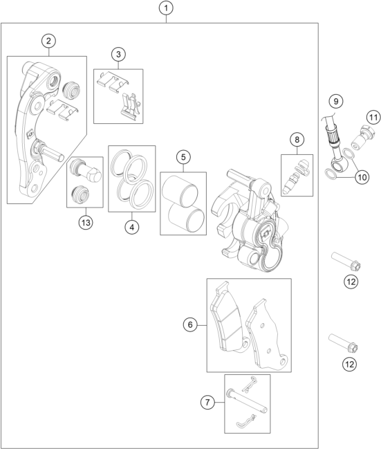 vue éclatée étrier de frein avant - gasgas mc 125 2024