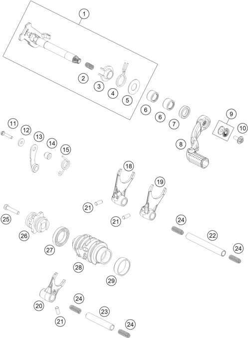 vue éclatée mécanisme de sélection - gasgas mc 125 2024