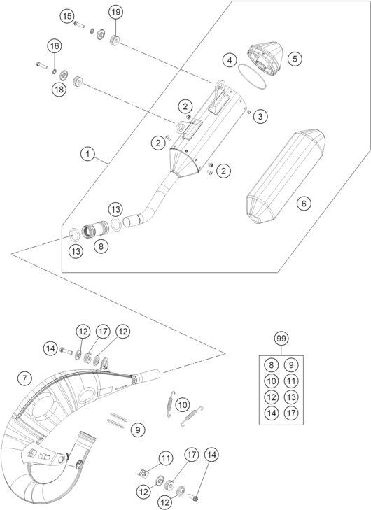 vue éclatée système d'echappement - gasgas mc 125 2025