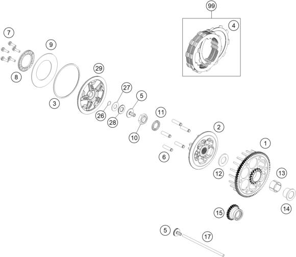 vue éclatée embrayage - gasgas mc 125 2025