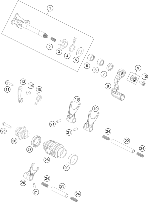 vue éclatée mécanisme de sélection - gasgas mc 125 2026