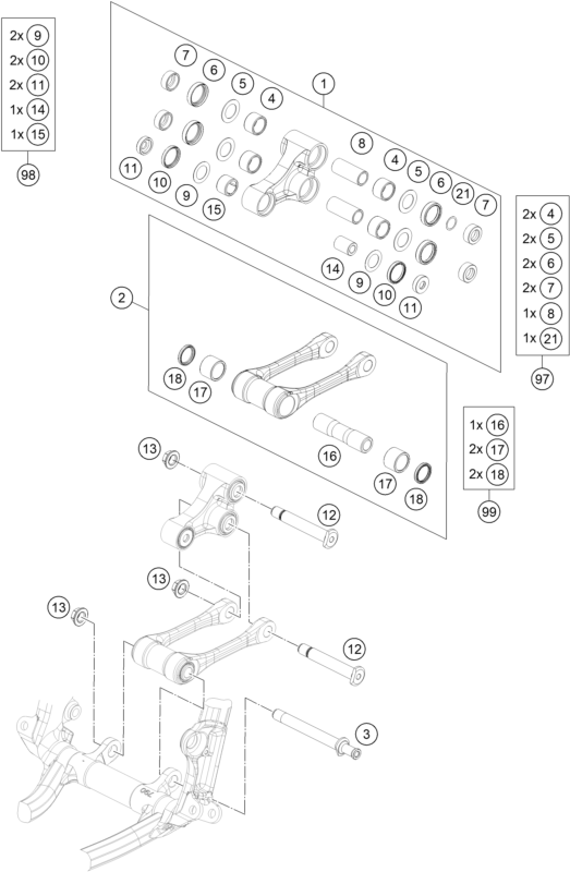 vue éclatée articulation de l'amortisseur pro lever - gasgas mc 250f ikd ar 2023