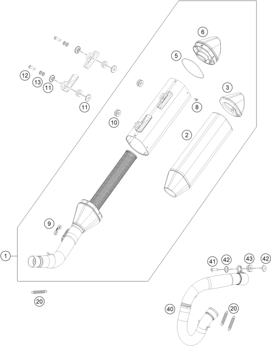 vue éclatée système d'echappement - gasgas mc 250f ikd ar 2023