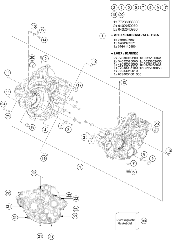 vue éclatée carter moteur - gasgas mc 250f ikd ar 2023
