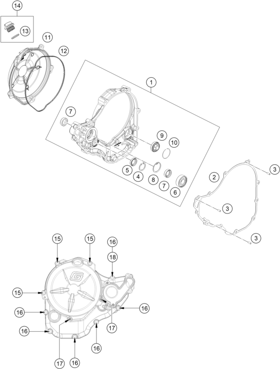 vue éclatée couvercle d’embrayage - gasgas mc 250f ikd ar 2023