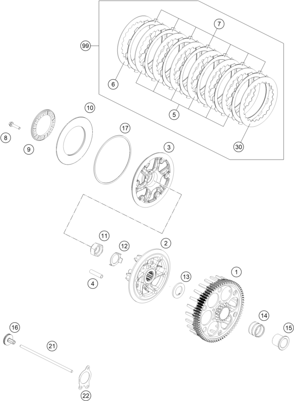 vue éclatée embrayage - gasgas mc 250f ikd ar 2023