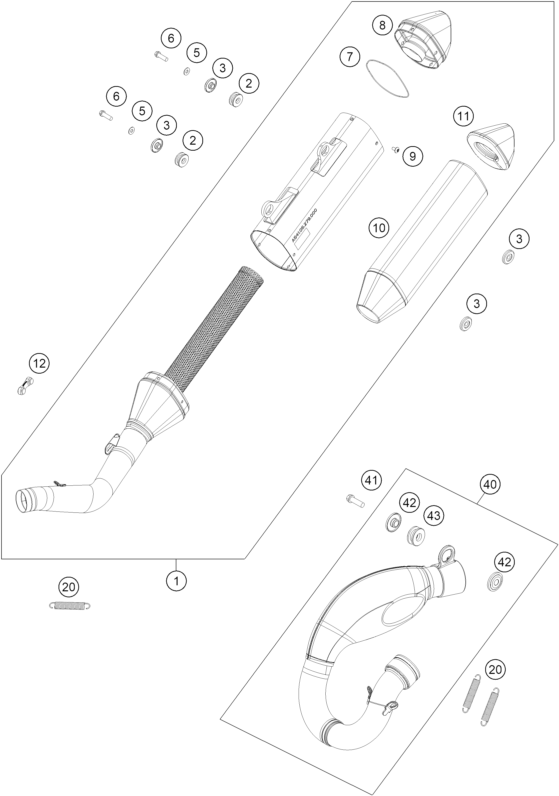 vue éclatée système d'echappement - gasgas mc 250f 2024